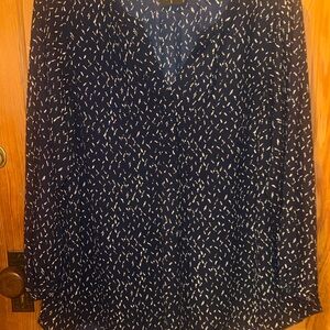 Tahari Dark Blue and White Flowy Top